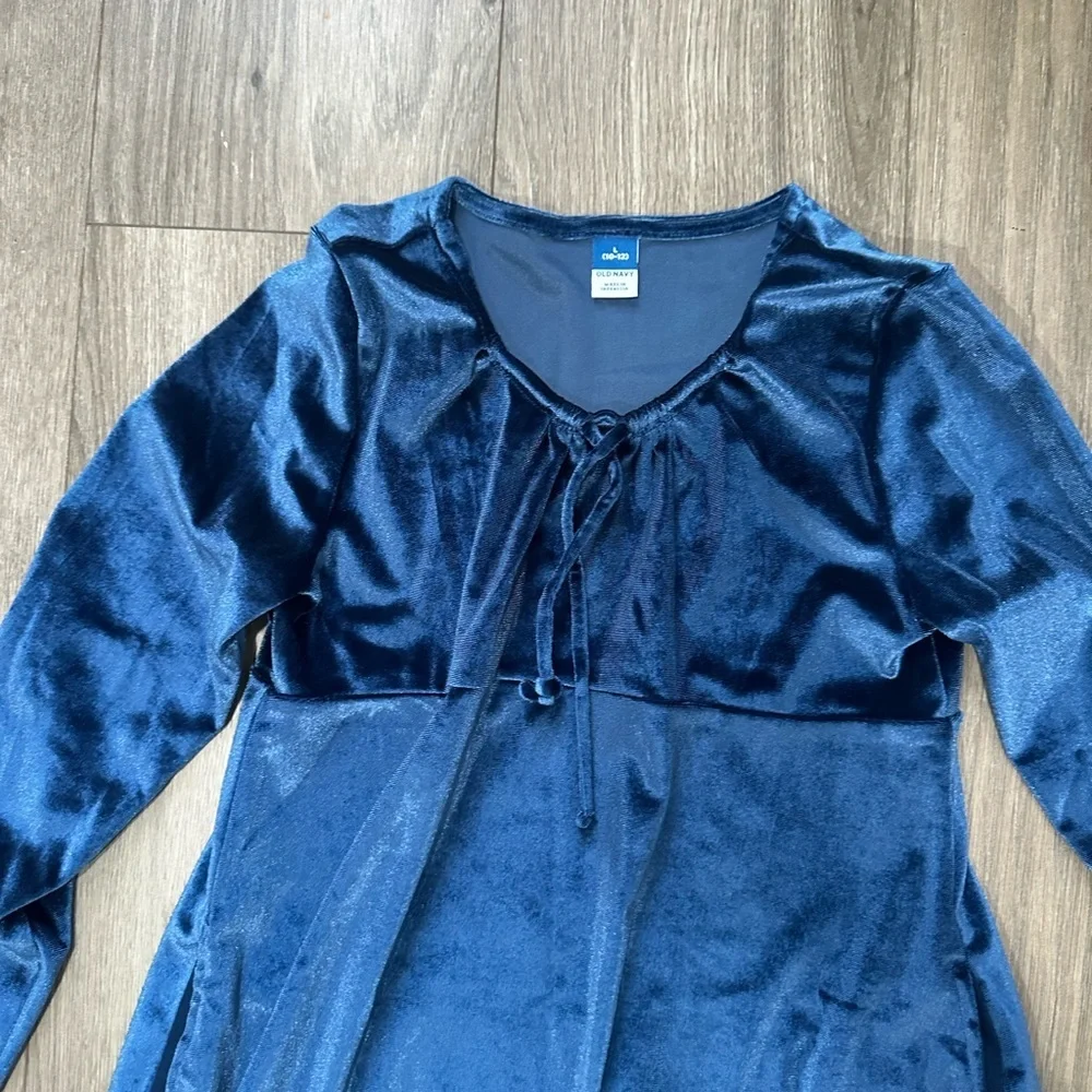 Old Navy Navy Blue Velvet Long-Sleeve Dress for Girls